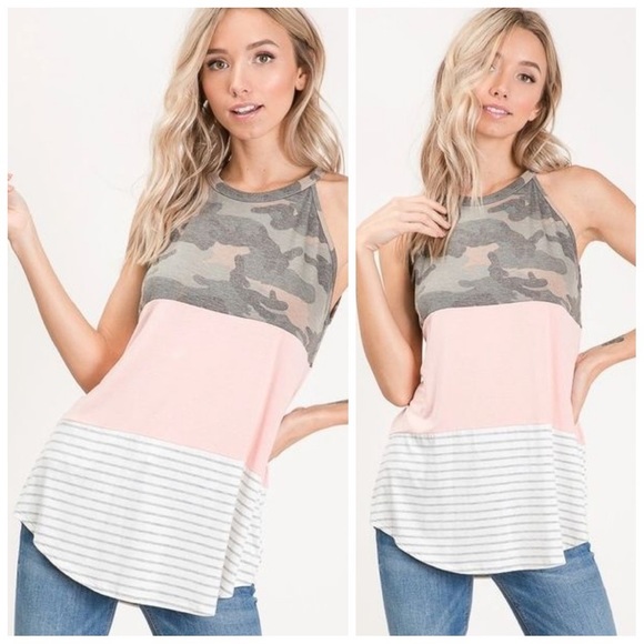 Danalli Tops - Blush striped camp tank top